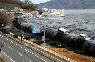 The earthquake triggered enormous tsunami which led to many loss of lives and great damages.